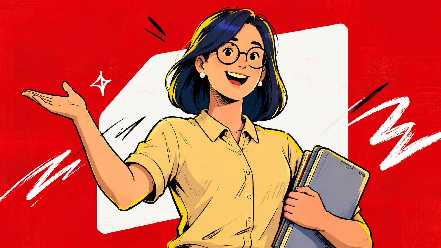 Ilustração de professora com livros, usada na MentorIA