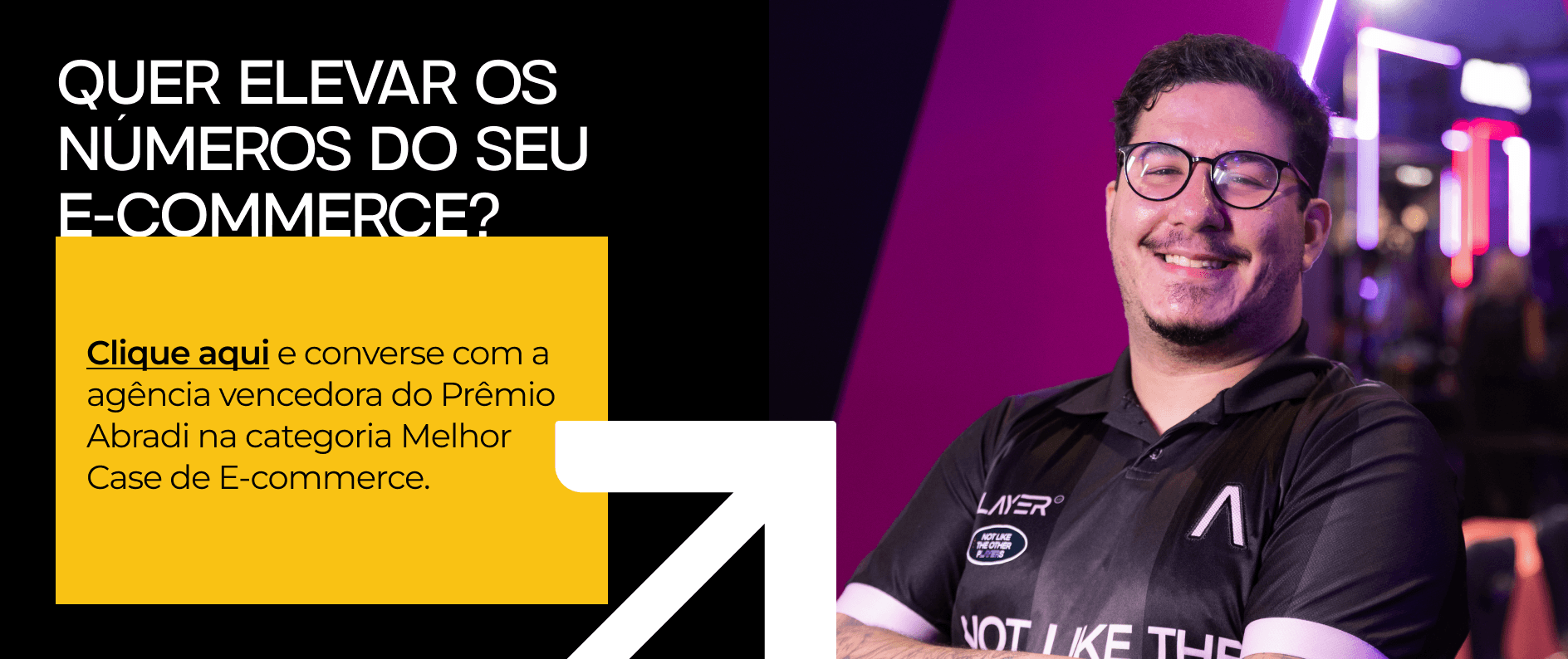 Banner promocional com a agência vencedora do Prêmio Abradi na categoria Melhor Case de E-commerce.