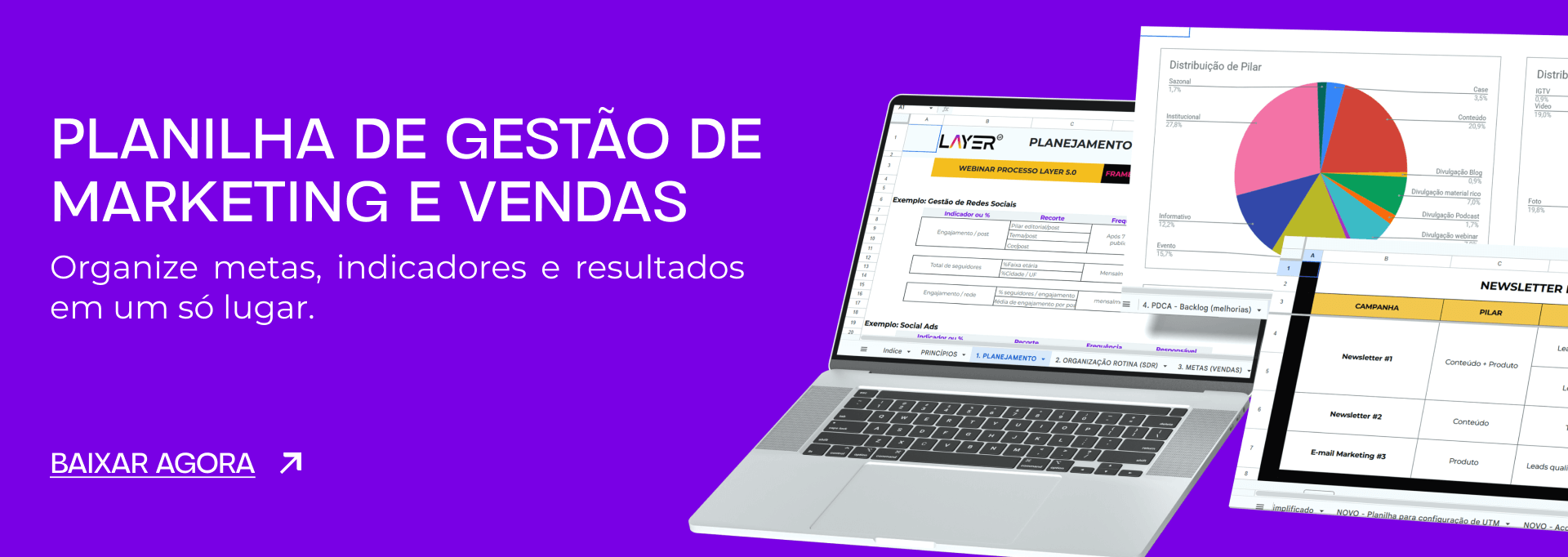 Planilha de Gestão de Marketing e Vendas
Organize metas, indicadores e resultados em um só lugar.