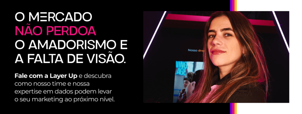 Banner com mulher séria, texto 'O MERCADO NÃO PERDOA'.